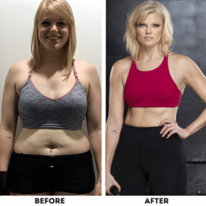 Client before and after 30lbs weightloss with Online Fitness Coach Build My Body Beautiful